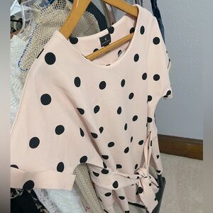 Polka dot tie waist blouse
